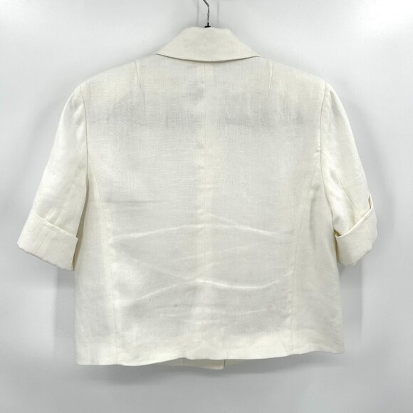 LAUREN RALPH LAUREN White 100% Linen Half Sleeve Cropped Blazer Jacket Size 8 - Picture 2 of 8